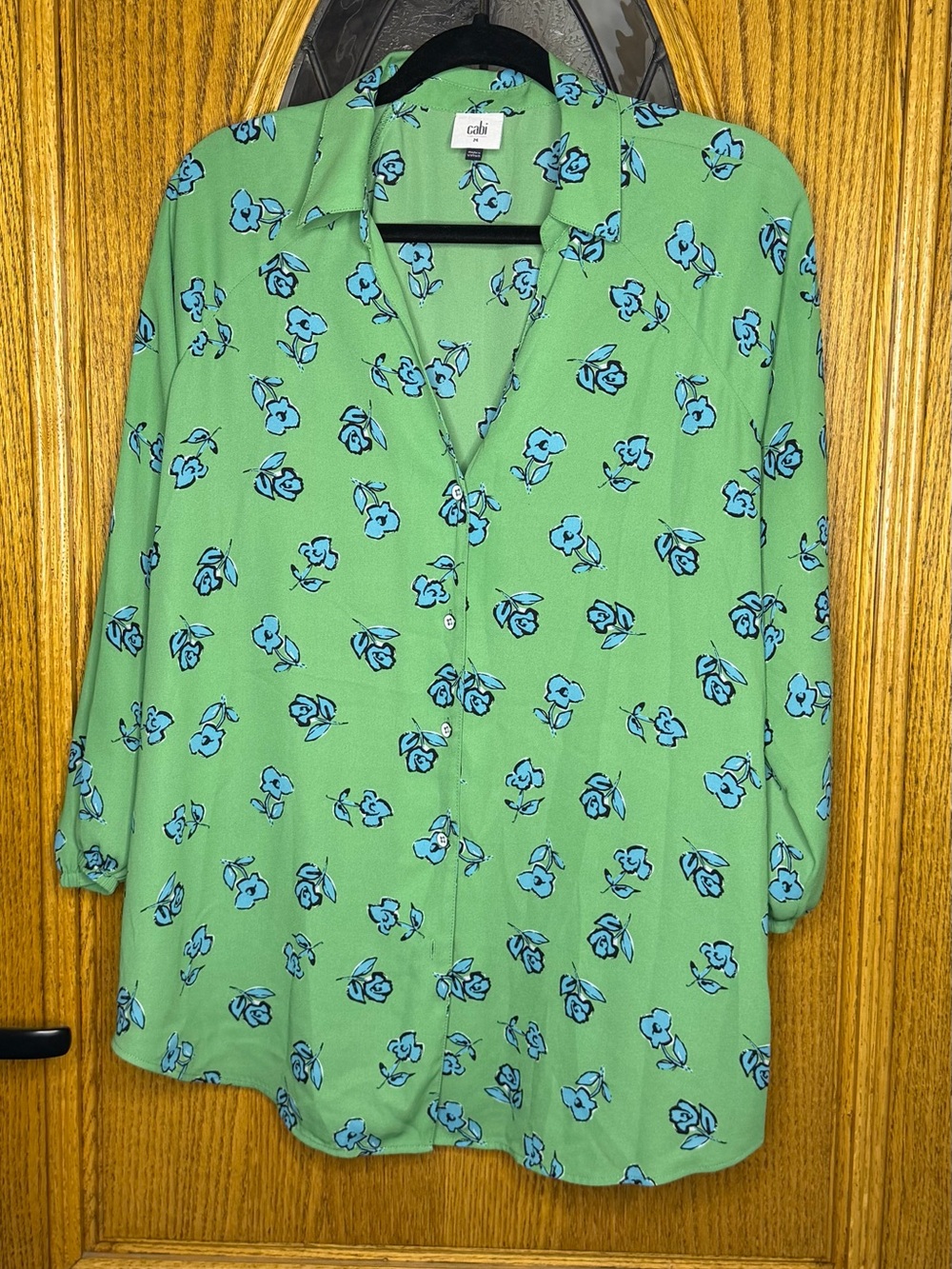 Cabi Green Blue Floral Button Down Blouse